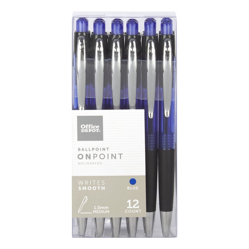 Office Depot Soft-Grip Retractable Ballpoint Pens, Medium Point, 1.0 mm, Blue Barrel, Blue Ink, Pack Of 12 - Image 1